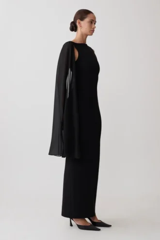 Farid Bandage Midi Dress With Chiffon – Black