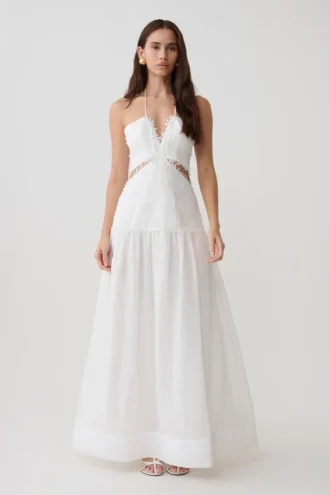 Fiona Linen Halter Maxi Dress – White