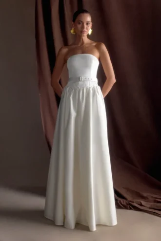 Florence Strapless Belted Maxi Dress – White