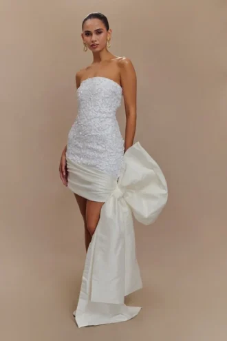 Franka Strapless Bow Mini Dress – White
