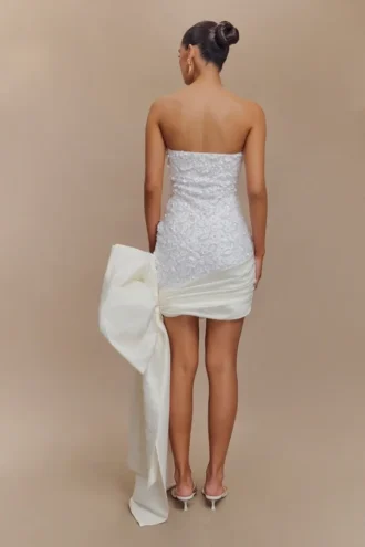 Franka Strapless Bow Mini Dress – White