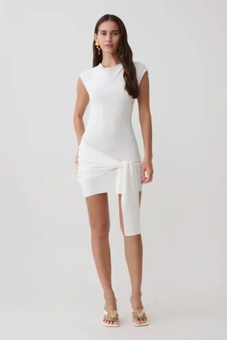 Freida Knit Mini Dress With Sash – Ivory