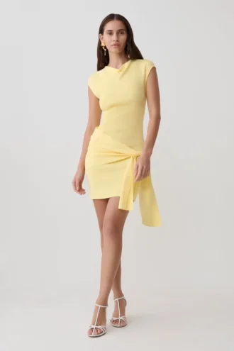 Freida Knit Mini Dress With Sash – Lemon