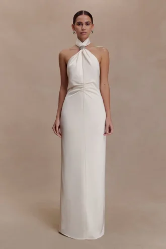 Freja Halter Maxi Dress With Hardware – Blush Ivory