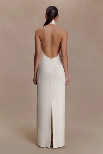 Freja Halter Maxi Dress With Hardware – Blush Ivory