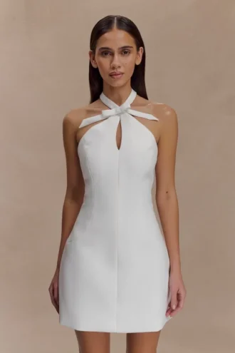 Freya Halter Bow Mini Dress – Ivory