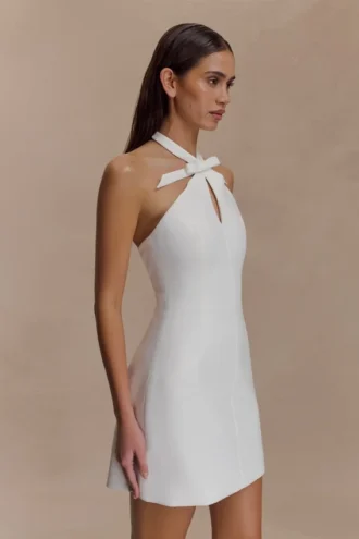 Freya Halter Bow Mini Dress – Ivory