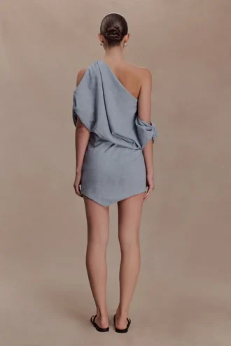 Gabriella Draped Mini Dress – Charcoal Blue Marle