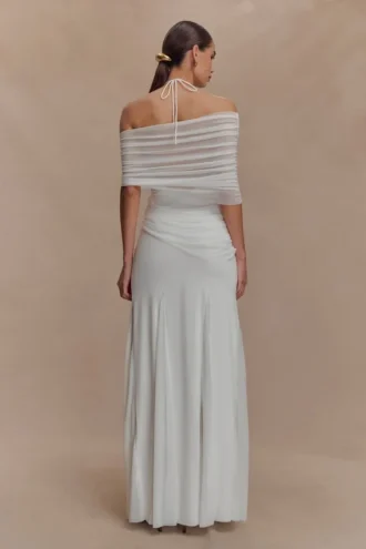 Gabrielle Slinky And Mesh Maxi Dress – White
