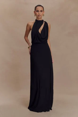 Galia Cowl Neck Maxi Dress – Black