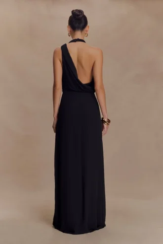 Galia Cowl Neck Maxi Dress – Black