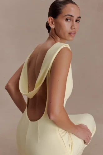 Galilea Crepe Draped Maxi Dress – Lemon Galilea Crepe Draped Maxi Dress – Lemon