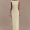 Galilea Crepe Draped Maxi Dress – Lemon Galilea Crepe Draped Maxi Dress – Lemon