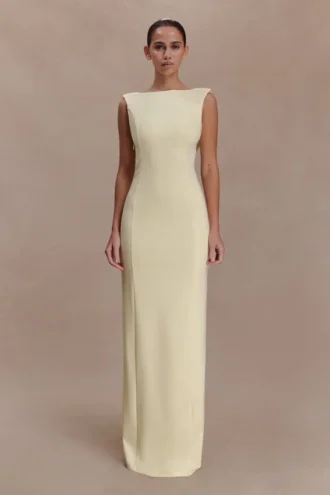 Galilea Crepe Draped Maxi Dress – Lemon Galilea Crepe Draped Maxi Dress – Lemon