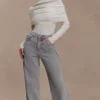 Georgette Mid Rise Paneled Denim Jeans – Grey Georgette Mid Rise Paneled Denim Jeans – Grey