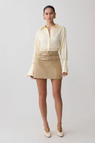 Marielle Double Belt Mini Skirt – Taupe