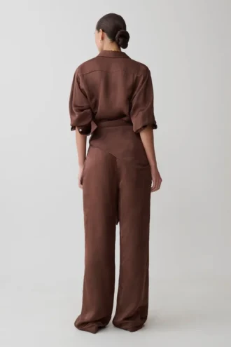 Gia Wrapped Tie Satin Pants – Chocolate