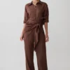 Gia Wrapped Tie Satin Pants – Chocolate