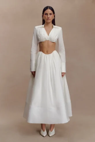 Greta Gathered Maxi Skirt – White