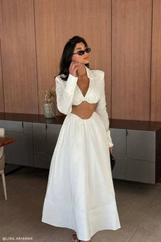 Greta Gathered Maxi Skirt – White