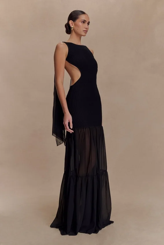 Haille Knit Chiffon Maxi Dress – Black Haille Knit Chiffon Maxi Dress – Black