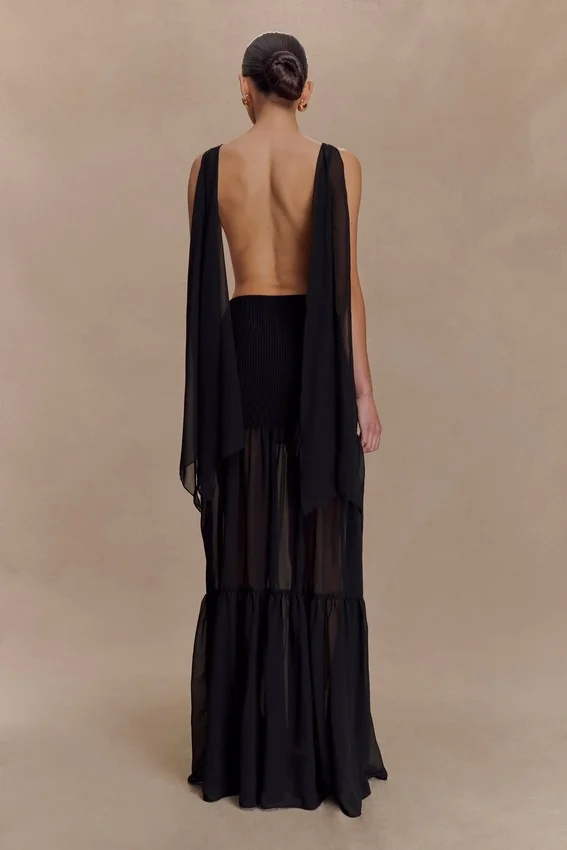 Haille Knit Chiffon Maxi Dress – Black Haille Knit Chiffon Maxi Dress – Black