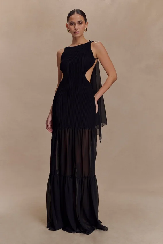 Haille Knit Chiffon Maxi Dress – Black Haille Knit Chiffon Maxi Dress – Black