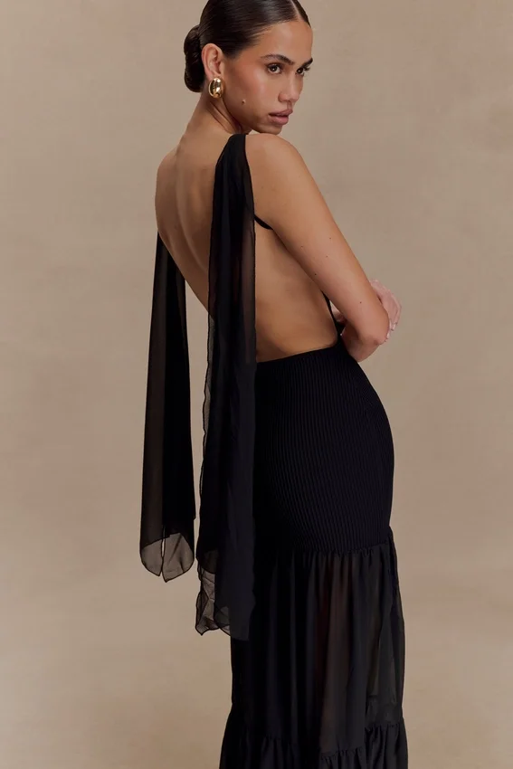 Haille Knit Chiffon Maxi Dress – Black Haille Knit Chiffon Maxi Dress – Black