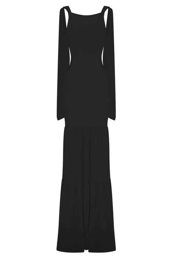Haille Knit Chiffon Maxi Dress – Black Haille Knit Chiffon Maxi Dress – Black