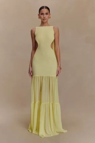 Haille Knit Chiffon Maxi Dress – Lemon