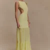 Haille Knit Chiffon Maxi Dress – Lemon Haille Knit Chiffon Maxi Dress – Lemon