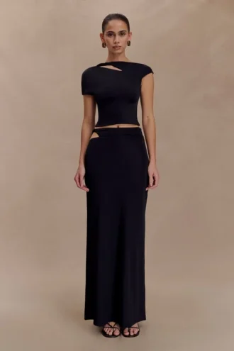 Haven Slinky Twist Midi Skirt – Black