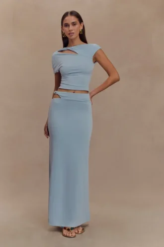 Haven Slinky Twist Midi Skirt – Pale Blue