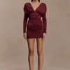 Hayden Long Sleeve Plunge Mini Dress – Burgundy Hayden Long Sleeve Plunge Mini Dress – Burgundy