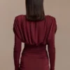 Hayden Long Sleeve Plunge Mini Dress – Burgundy Hayden Long Sleeve Plunge Mini Dress – Burgundy