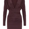 Hayden Long Sleeve Plunge Mini Dress – Burgundy Hayden Long Sleeve Plunge Mini Dress – Burgundy