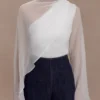 Ida Sheer Asymmetrical Long Sleeve Cape – White Ida Sheer Asymmetrical Long Sleeve Cape – White