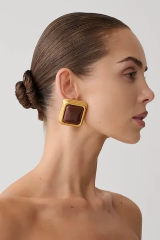 Inaya Square Stud Earring – Gold