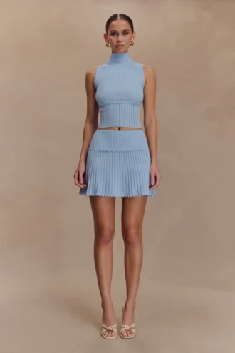 Indy Pointelle Knit Mini Skirt – Cornflower Blue Indy Pointelle Knit Mini Skirt – Cornflower Blue