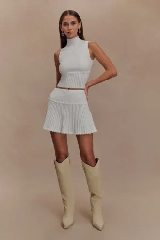 Indy Pointelle Knit Mini Skirt – Ivory Indy Pointelle Knit Mini Skirt – Ivory