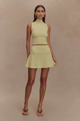 Indy Pointelle Knit Mini Skirt – Lemon Indy Pointelle Knit Mini Skirt – Lemon