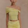 Irene Gathered Knit Top – Lemon