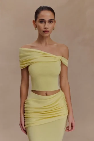 Irene Gathered Knit Top – Lemon