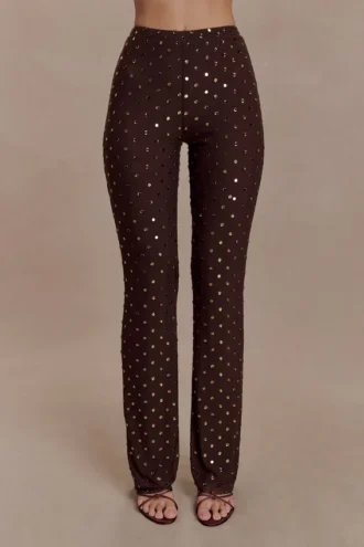 Jackie Diamante Straight Leg Pants – Chocolate