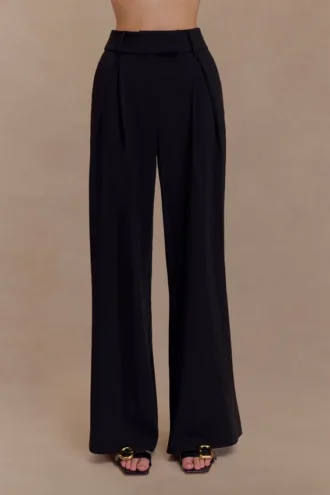 Jacqueline Pleated Wide Leg Pants – Black