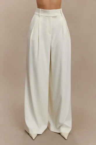 Jacqueline Pleated Wide Leg Pants – Ivory