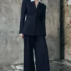 Jacqueline Pleated Wide Leg Pants – Navy Pinstripe Jacqueline Pleated Wide Leg Pants – Navy Pinstripe