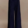 Jacqueline Pleated Wide Leg Pants – Navy Pinstripe Jacqueline Pleated Wide Leg Pants – Navy Pinstripe