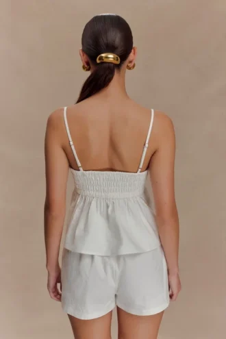 Janayia Cotton Beaded Top – White