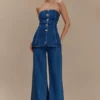 Jen Wide Leg Flare Denim Jeans – Dark Blue Jen Wide Leg Flare Denim Jeans – Dark Blue